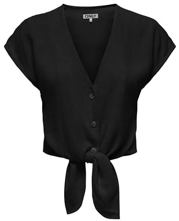 ONLY Damen ONLSIESTA S/S Knot Linen BL Shirt PNT 15322270 ,Schwarz ,S