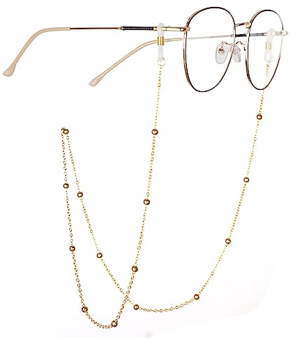 fdsmall Brille Ketten Sonnenbrille Kette Gold Gläser Kette Perlen Brillenketten Brillenkette Brillenkette Lesebrille Perlen Gläser Strap Ketten Brillenkette für Brillen (Gold)