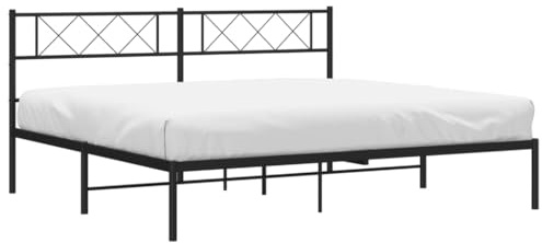 vidaXL Bettgestell, Bettrahmen mit Kopfteil Lattenrost, Metallbett Bett für Schlafzimmer, Doppelbett Gästebett, Metall Schwarz 180x200cm