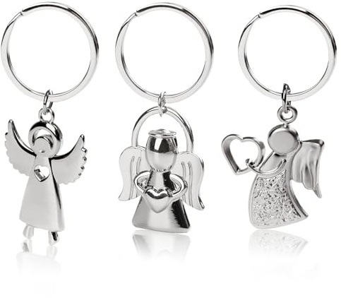 Porte Clé Ange Gardien 3pcs, Fort Ange Pendentif Keychain Argent Métal Keychain pour les Femmes Male Friend Car Driver
