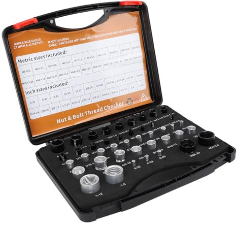 Jauarta 44PCS Comprobador de Roscas de Tuercas y Pernos 10B21 Calibre Identificador de Tuercas de Pernos de Alta Precisión de Acero Al Carbono con Caja de Almacenamiento para