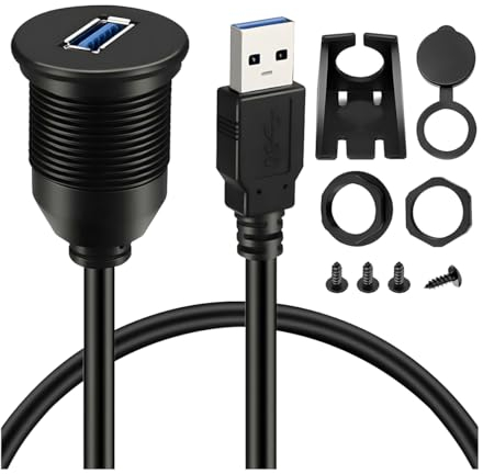 CGEAMDY USB 3.0 Auto Flush Mount Kabel, Verlängerung Dash Panel Flush Mount, Automobil Wasserdicht Cable, für Auto LKW, Boot, Motorrad Dashboard Universal(1m)