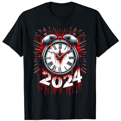 Blutspritzer-Uhr 80er Jahre Slasher Horror Silvester 2024 T-Shirt