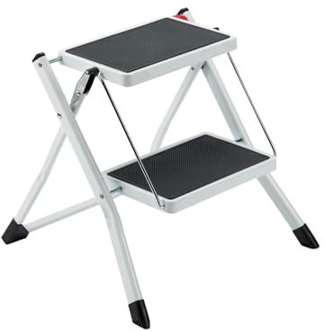 Sgabello a 2 Gradini | Sgabello Pieghevole | Sgabello per Uso Interno ed Esterno | Sgabello Salvaspazio | Sgabello in Alluminino ‎50x49x44cm