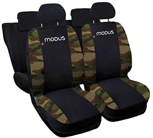 Auto Accessori Lupex - Autositzbezüge kompatibel mit Modus, hergestellt in Italien, komplettes Sitzbezug-Set, Name Logo, Polyestergewebe (Schwarz/Camouflage Grün)
