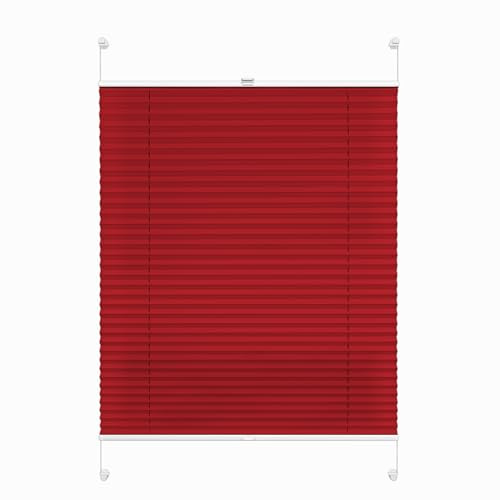 Rettika Plissee ohne Bohren, Plissee klemmfix, Rot, Breite: 90 cm, Höhe: 120 cm, Fensterrollo Sonnenschutz, Plisseerollo innen, Rollo für Fenster ohne Bohren