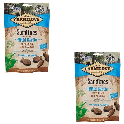 Carnilove Soft Snack Sardinen mit Knoblauch | Doppelpack | 2 x 200 g | Soft Snack für Hunde | Zur Unterstützung der Haut- und Fellgesundheit | Getreide- und Kartoffelfrei