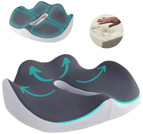 Viuxil Cojin Silla Oficina Ergonómico – Cojín para Coxis Viscoelástico, Cojin Asiento Coche, Alivio Dolor Lumbar, para Silla Gaming, Funda Lavable Y Antideslizante, Espuma Alta Densidad