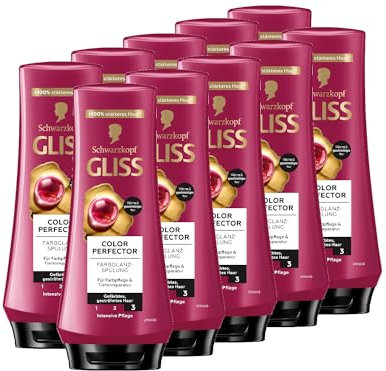 Gliss Kur Gliss Spülung Colour Perfector (10x 200 ml), Conditioner mit Hyaluron-Komplex & Cranberry-Extrakt für gesträhntes & gefärbtes Haar bietet Farbschutz und strahlenden Farbglanz