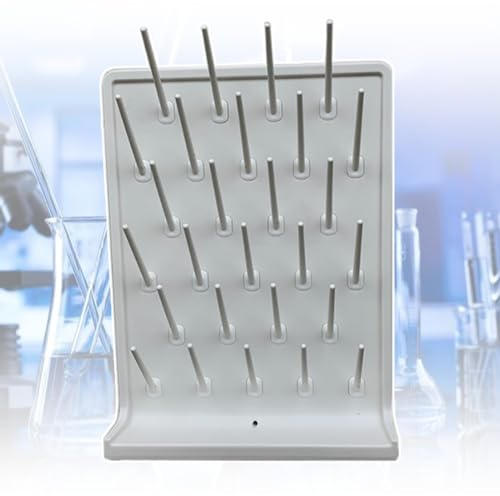 LIANGY Rejilla de goteo de PP para laboratorio, rejilla de secado de vasos de ensayo, ángulo de 35° para drenar rápidamente el agua, diseño desmontable, con tubo de drenaje, 27/52 piezas,A-White