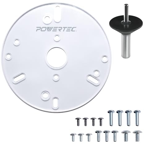 POWERTEC 6-1/2 Universal Router Base Plate with Centering Pin & Cone. Predrilled Holes w/Screws Fits Porter Cable, Bosch, Milwaukee, Ryobi, Makita, Dewalt, Craftsman, Hitachi & Triton (71881)