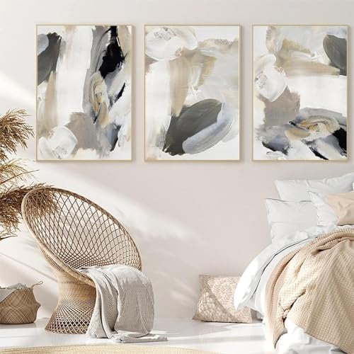 RDRDtbtr Abstrakte Poster und Kunstdrucke in neutralen Farbtönen Schwarz Beige Grau Wand Bilder minimalistisches Leinwandgemälde Wandbild Wohnzimmer Heimdekoration 50 x 70 cm x 3 ungerahmt