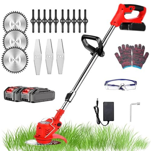 PIPRE 24V Cordless Strimmer,Telescopic Lightweight Grass Trimmer with 6xMetal Blades & 10xPlastic Blades, 2 x 1500MAH Battery, Electric Garden Strimmer Grass Cutter for Lawn Edger Pruning Weed