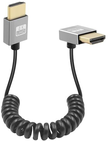 GELRHONR 4k Coiled HDMI Cable, High Speed 4K@60Hz - Ultra Thin Male to Male HDMI Extension Cord, Spring Flexible Cable for On-Camera Monitors,TV,Projector (Up Angle)