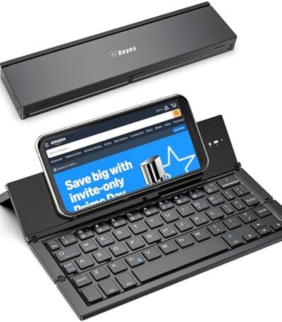 Foldable Bluetooth Keyboard Portable Folding Travel Keyboard for iPhone 15 Pro Plus/Xs/max/x/14/13 /12/11 /iPad/iPad Mini 4, Samsung Android Tablet Smart Phone (Black)