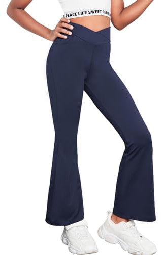 trudge Arshiner Flared Leggings mädchen Schlaghose Kinder Hoher Taille Bootcut Flared Glockenhosen Hosenbein Yoga Tanz Laufen Sporthose für Kinder Marineblau 150