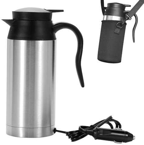 Auto Wasserkocher Edelstahl 24V, 750ml Wasserkocher Auto Tragbarer Edelstahl Elektroauto Wasserkocher mit Zigarettenanzünder Reisewasserkocher Wasserkocher Reise Teekanne Auto Kettle für Heißwasser