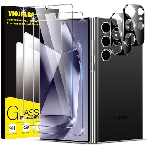 Viojrlra Protector Pantalla para Samsung Galaxy S24 Ultra, 2 x Cristal Templado con 2 x Protector Camara, Libre de Burbujas, Anti Arañazos, Cristal Dureza 9H, Fácil de instalar