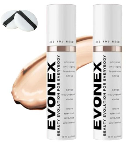GXJIXf Evonex Age Defying Makeup – Evonex Anti-Aging Foundation & Serum, leichte, transparente Deckkraft mit universeller Tönung für einen strahlenden Teint