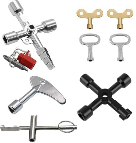 WnlahuWA 6 Stück Universalschlüssel, Schaltschrankschlüssel, 4 Kant Schlüssel, Wasserhahn Schlüssel, Universalschlüssel, für Wasser, Strom, Stromzähler, Heizkörper, Aufzüge usw (8 Stück Schwarz)