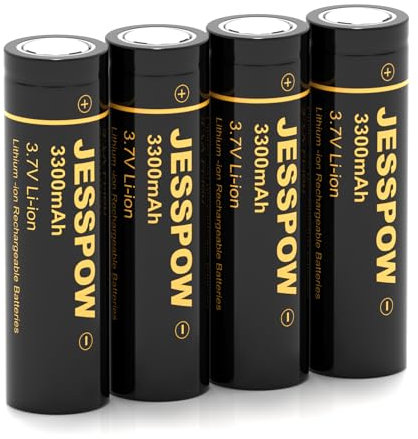 3.7 Volt Pilas Recargables, Alta Capacidad 3300mAh 3.7V Recargable Batería Adecuado para Linternas, Cámaras, Ventiladores Pequeños y Luces de jardín al Aire Libre (18650 Top Plana,4Pcs)