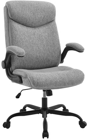 eSituro Bürostuhl ergonomisch Computerstuhl mit hochklappbarer Armlehne, Stoff Bürosessel für Büro Heim Gaming, Chefsessel 150 kg, Grau
