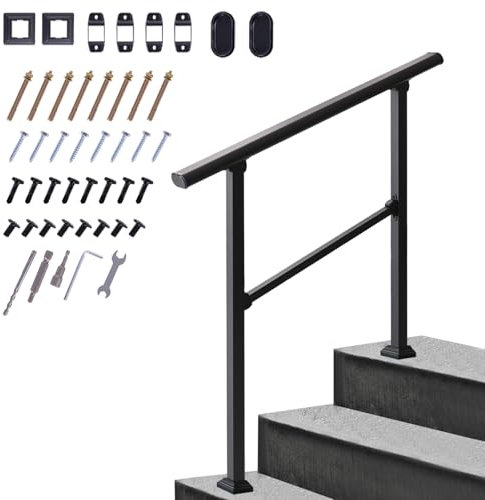 Pmango Carbon Stahl Handlauf für Outdoor 2/3/4 Schritte #LYFS04BK-DE (3 Schritte)