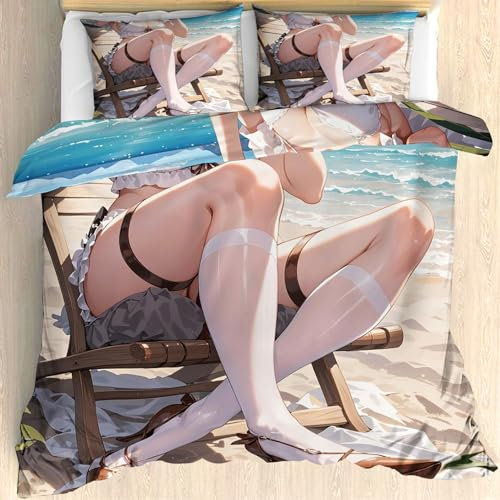 Maohryzed Sexy Mädchen Winter Bettwäsche 135x200 4 Teilig - Anime-Stil Bettwäsche-Sets - Mikrofaser Wendebettwäsche - 2 Bettbezug 135x200 cm mit Reißverschluss und 2 Kissenbezüge 80x80 cm