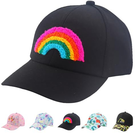 AUNGCSHE Baseballkappe Cartoon Design Cap, Verstellbare Snapback Kinder, Sommerhut Kinder Cap, Geeignet für Schule, Reisen, Camping, Strand (Schwarzer Regenbogen)