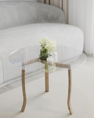 Table Basse Berlin – Plateau en Verre Trempé 75 cm et Pieds Bois Vernis – Design Rond Élégant pour Salon, Chambre ou Bureau – Montage Facile – Hauteur 51 cm