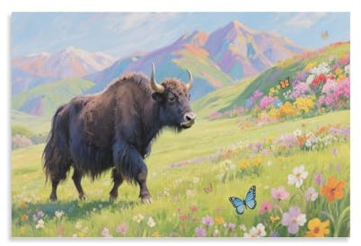 PXBDUASIE Yak Poster Wallscroll Wandbanner Für Dekorative Rollbild Wandbild Stoff Poster Anime Leinwand Wandkunst Wand-Deko Leinwandbilder Ölgemälde 20x30inch(50x75cm)