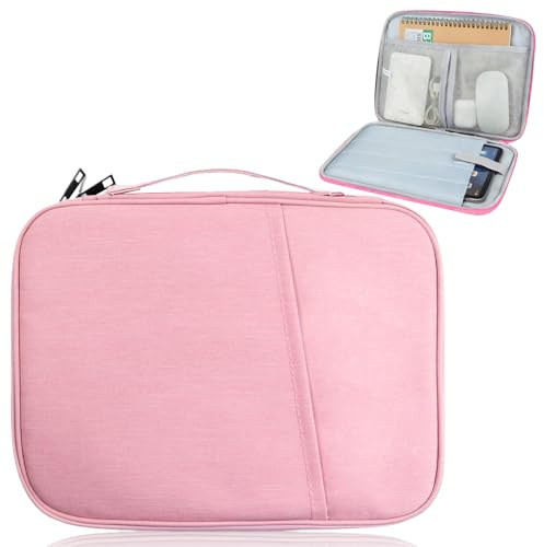PIWOSGOL Custodia per Tablet 9-11 Pollici Compatibile con iPad Pro/Air 11 (M4/M2), iPad 10.9 10ª Gen, iPad 10.2, Galaxy Tab A9+/S9 FE,Borsa Porta Tablet Imbottita con Manico e Tasca Accessori,Rosa