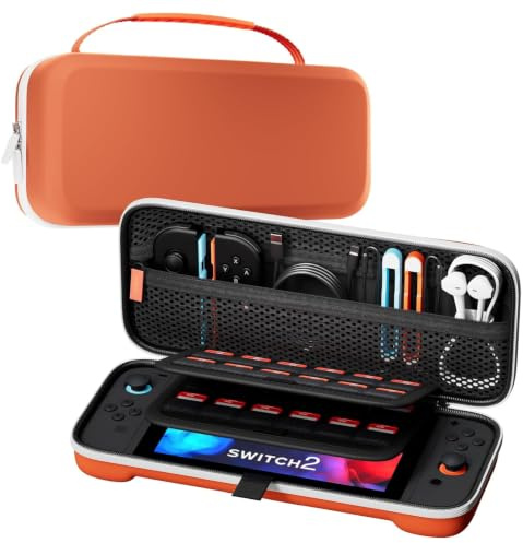ProCase Carrying Case for Nintendo Switch 2 (2025) with 24 Game Card Slots, Hard Portable Travel Case Storage Bag Protective Pouch for 2025 Nintendo Switch 2 Console & Accessories -Orange