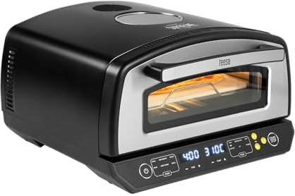Teesa Pizzaofen SUPREME ELITE Leistung 2200 Watt 450 Grad Zwei Heizungen Fenster im Gehäuse Stein 33 cm Verschiedene Backprogramme TSA3240
