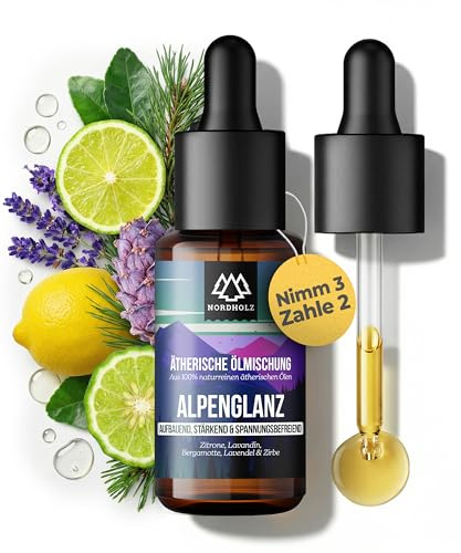 NORDHOLZ® Ätherische Öle [Mischung] 15ml Alpenglanz [Naturrein] – Frisch & harmonisch - Duftöl in höchster Pharmaqualität - Vegan, Laborgeprüft - Sauna, Diffusor & Aromatherapie