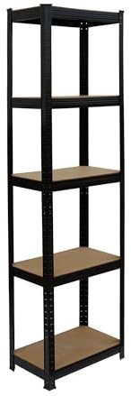 Relaxdays Schwerlastregal, HxBxT: 180 x 50 x 30 cm, 875 kg, 5 Ebenen, Lagerregal Keller, zum Stecken, schwarz/braun