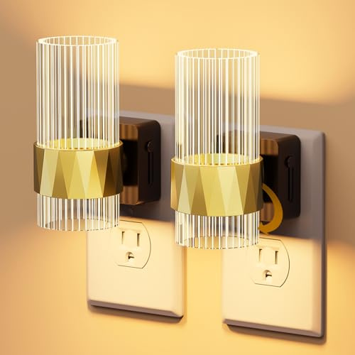 Fuligent LED Night Light, Rotatable Plug in Night Light with Dusk to Dawn Sensor, 0-100LM 2700K Dimmable Nightlight, Acrylic Night Light Plug in Wall for Hallway Bedroom Stairs, 2 Pack