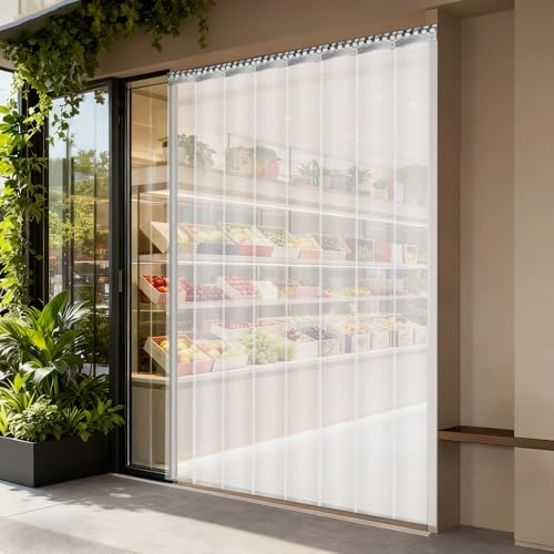 PBTERDTF PVC Streifenvorhang 200 x 105 cm Transparent Lamellenvorhang 7 Stück Streifen-Türvorhang, Verzinkt für Lagerhäuser, Fabriken, Supermärkte Setterfest, Spritzwassergeschützt