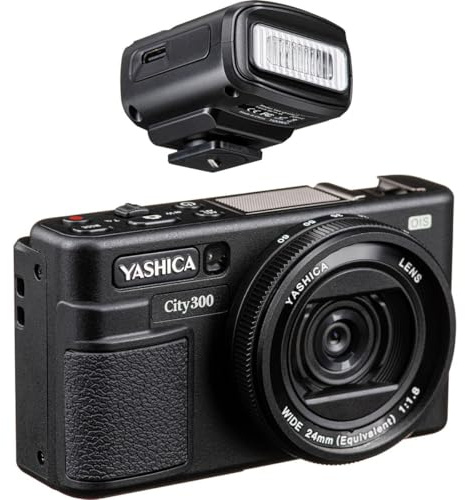 YASHICA City 300 Digitalkamera (schwarz) mit QuickFlash-Kamera-Taschenlampe