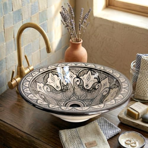 Ethnic Moroccan Terracotta Ceramic Washbasin - Artisan Elegance for Every Bathroom Style 2703261305
