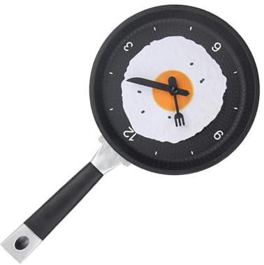 Stille Bratpfannen-Wanduhr für Küche, Schlafzimmer, Wohnzimmer, | Geräuschloser Uhrwerkmechanismus, langlebiges ABS-Material, einfache Wandmontage durch Aufhängeloch, dekoratives Diner-Thema