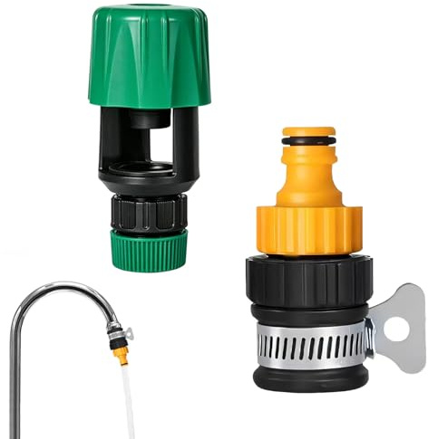 2 Pack Tap to Hose Connector UK, Tap Adapter for Hose, Universal Taps Connector, Removable Taps Fitting Set for Washing Cleaning Indoor Outdoor Kitchen Garden (Green & Yellow)