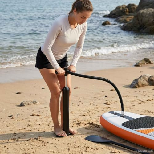 Ziaphsol SUP Handpumpe mit Druckanzeige Schwarz aus PP und Aluminium, 24 x 7,5 x 58 cm, für aufblasbar Zubehör, Luftmatratze, Luftbett, Campingmatte und Outdoor Transport