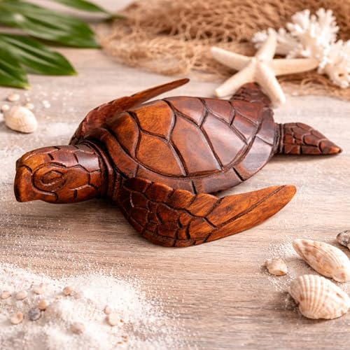 aquasensishop Budawi® Holzskulptur Schildkröte Wasserschildkröte 35 cm Holzfigur Kunsthandwerk aus Bali