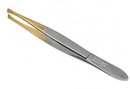 Solinger - Pinzas para depilación de cejas, punta dorada, 8 cm de largo, diseño biselado