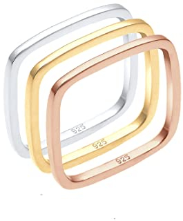 Elli Ring Damen Set Viereck Statement Tri-Color in 925 Sterling Silber