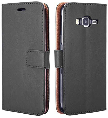NWNK13 Samsung Galaxy J3 2016 Phone Case Premium Leather Case Folio Book Wallet Case Protective Flip Pouch Card Holder Media Stand Shock Proof Phone Cover Black