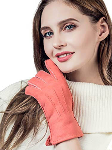 YISEVEN Damen Lammfell Leder Winterhandschuhe aus Shearling Dickes Fellgefüttert Winter Autofahrer LederHandschuhe Geschenke, Rosa M