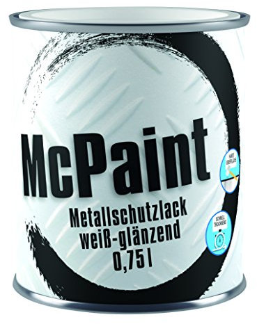 McPaint Metallschutzlack für innen und außen, glänzend, wasserverdünnbar, weiß, 0,75 L