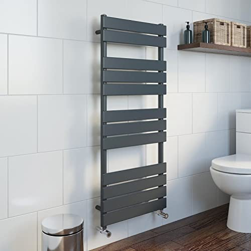 DuraTherm® 1200 x 500mm Flat Panel Heated Towel Rail Radiator Modern Central Heating Bathroom Warmer Wall Mounted Ladder Rad, Anthracite